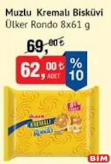 ÜLKER RONDO MUZLU KREMALI BİSKÜVİ 8X61 G